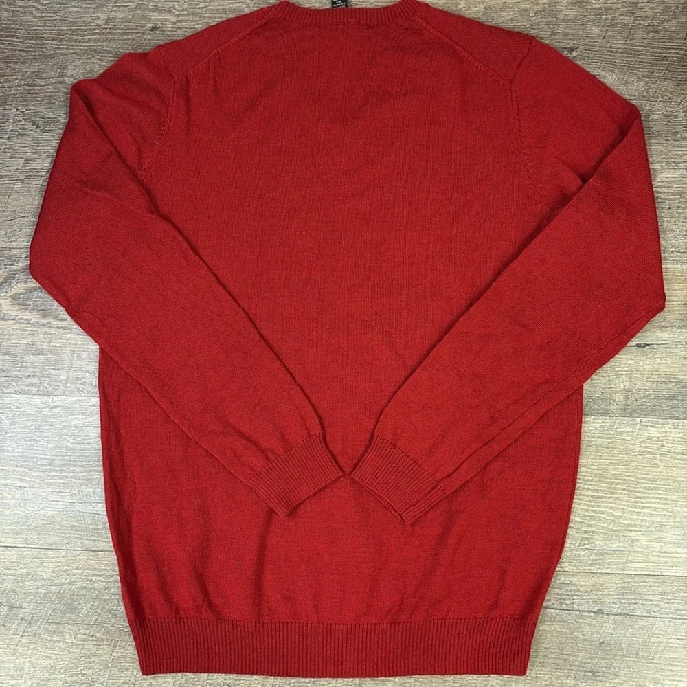 Pronto Uomo Men’s Extra Fine Merino Wool V-Neck Sweater -Red Size Medium